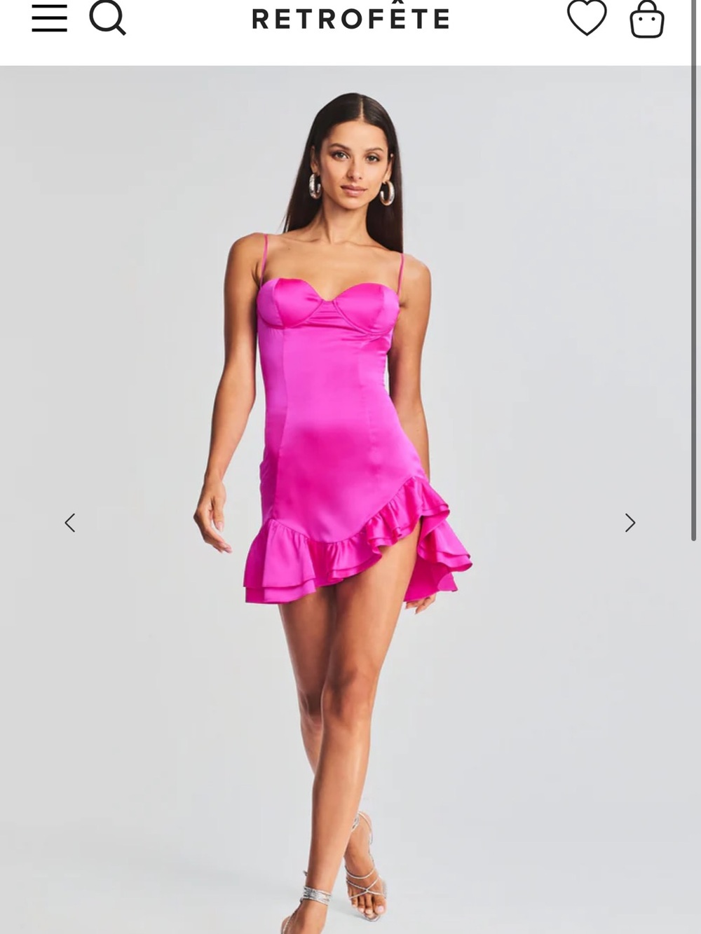 Retrofete Hot Pink Satin Ruffle Mini Dress
